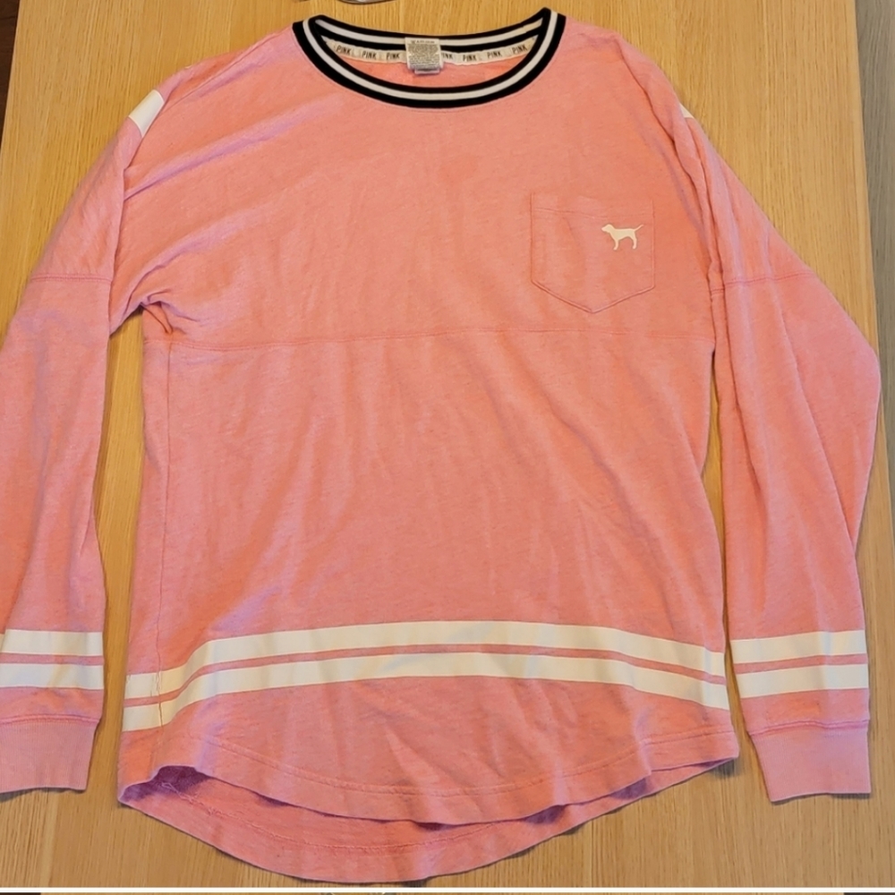PINK Victoria's Secret Sweatshirt Top With White Stripes And Letters